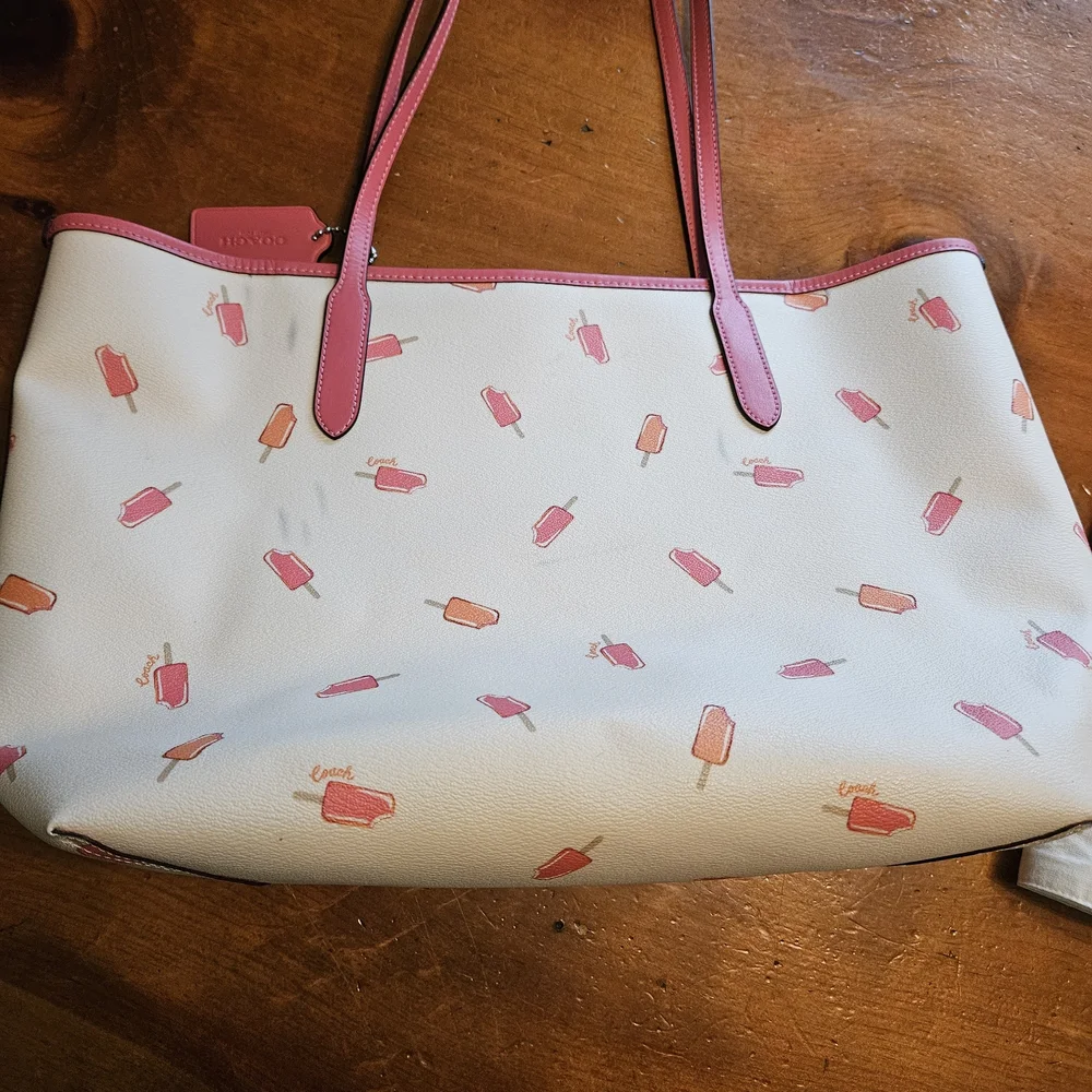 Coach City Tote White and Pink Popsicle Tote Bag - Picture 8 of 13